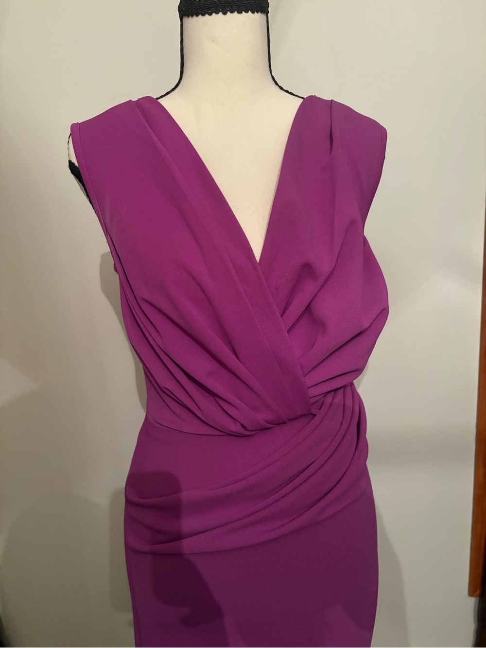 Lulu's Draped V-Neck Sheath Dress in Magenta - Picture 3 of 4